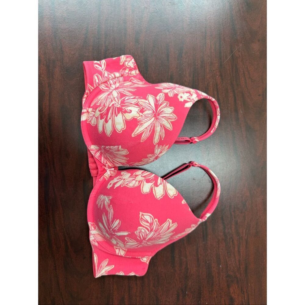 Cacique Pink and Cream Floral Boost Plunge Bra Size 44C